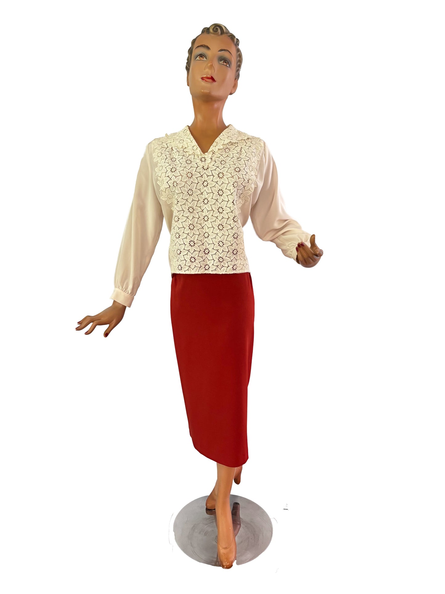 1950s/1960s Off White Lace Panel Top | L/XL