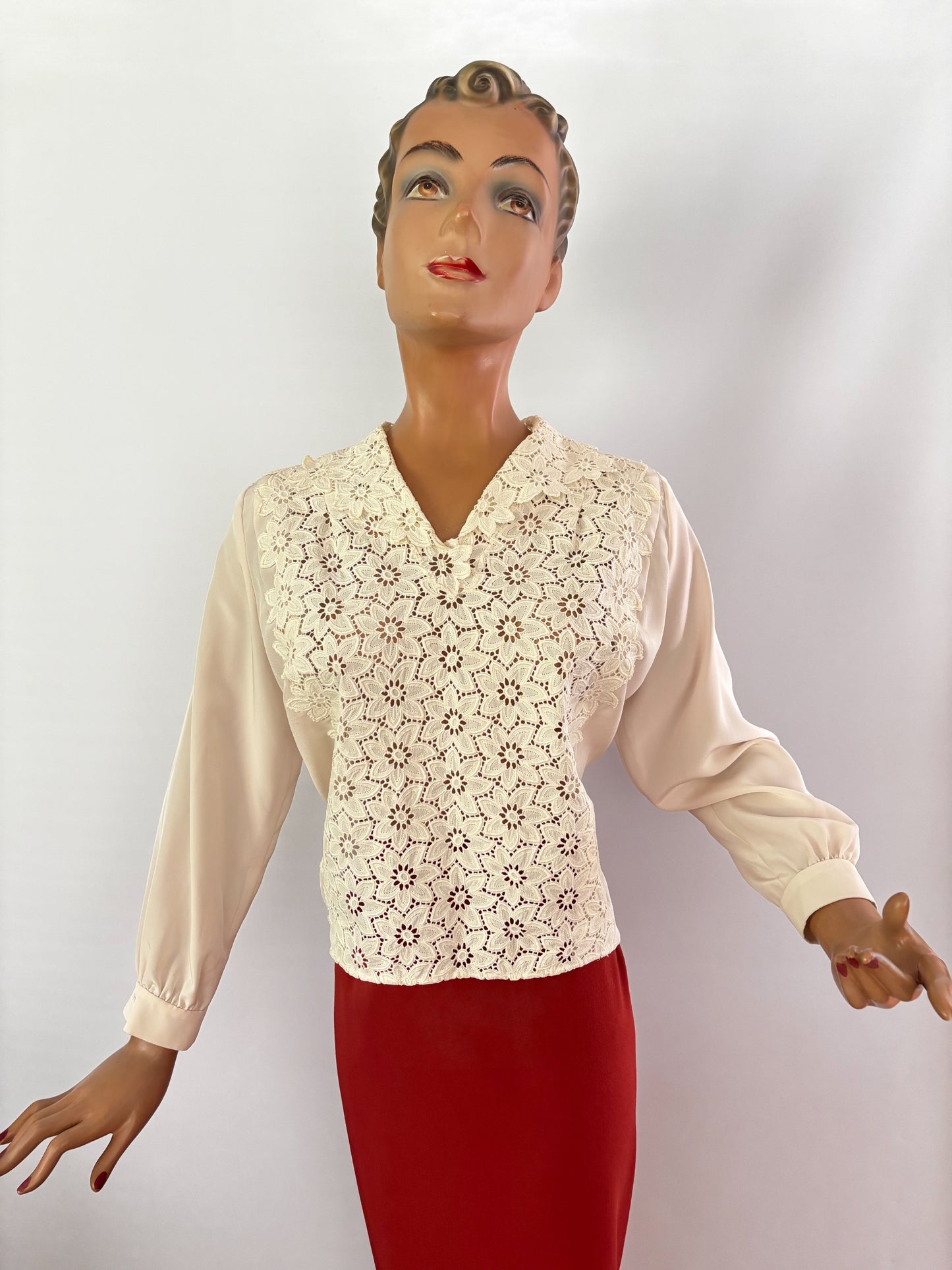 1950s/1960s Off White Lace Panel Top | L/XL