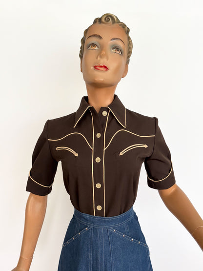 Lorraine 1940s Western Blouse Chocolate