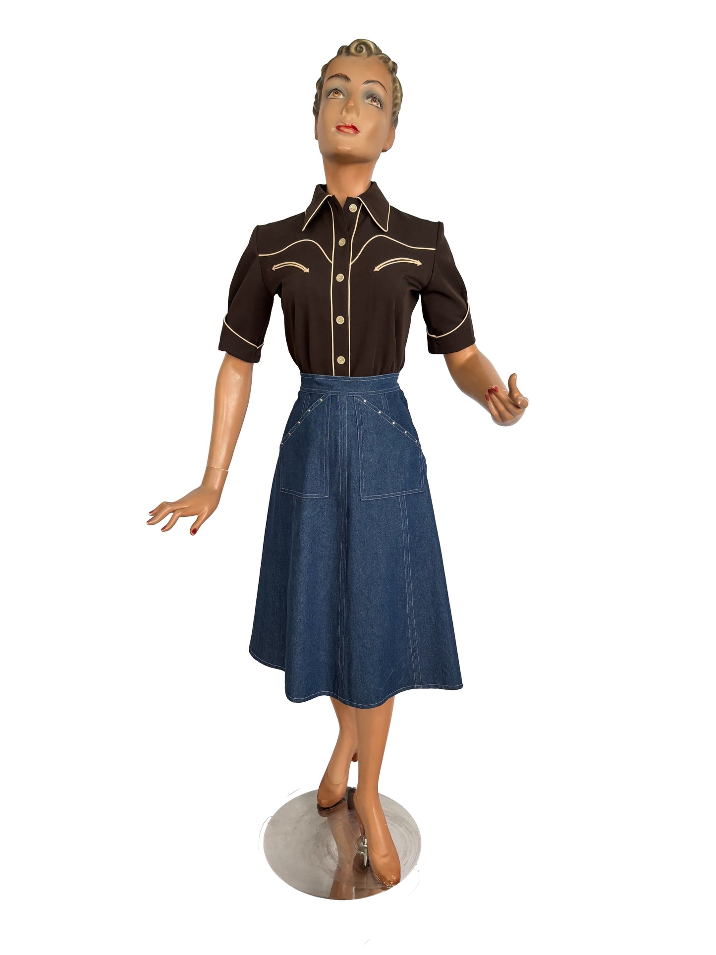 Lorraine 1940s Western Blouse Chocolate