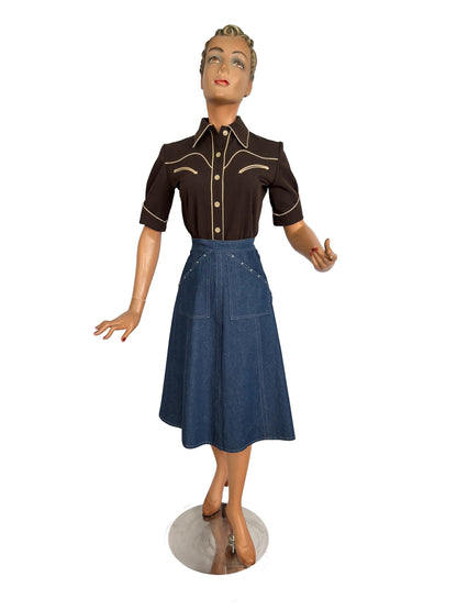 Lorraine 1940s Western Blouse Chocolate