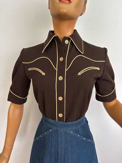 Lorraine 1940s Western Blouse Chocolate