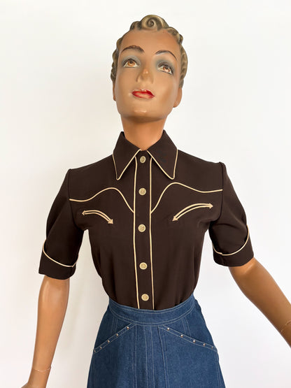 Lorraine 1940s Western Blouse Chocolate