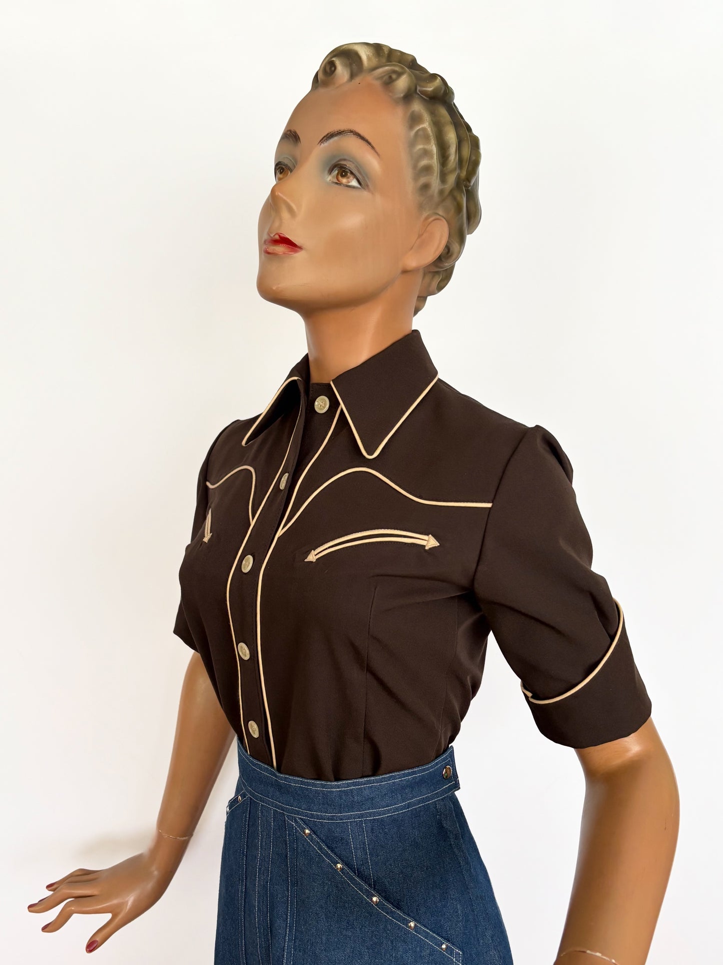 Lorraine 1940s Western Blouse Chocolate