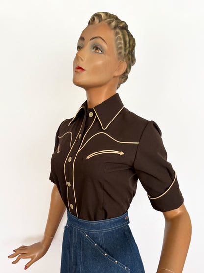 Lorraine 1940s Western Blouse Chocolate