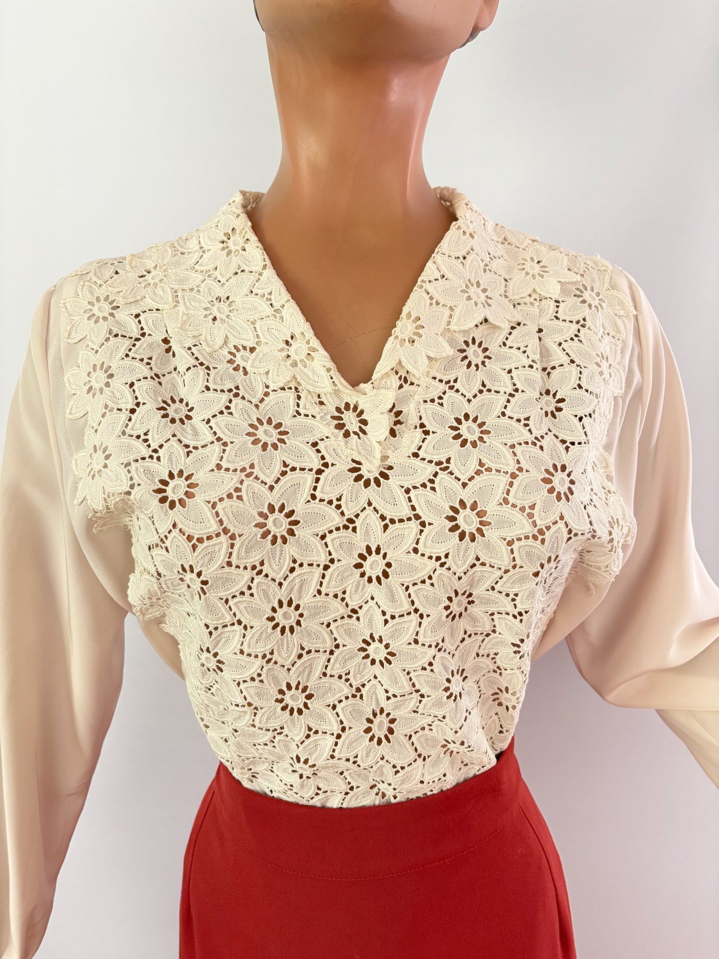 1950s/1960s Off White Lace Panel Top | L/XL