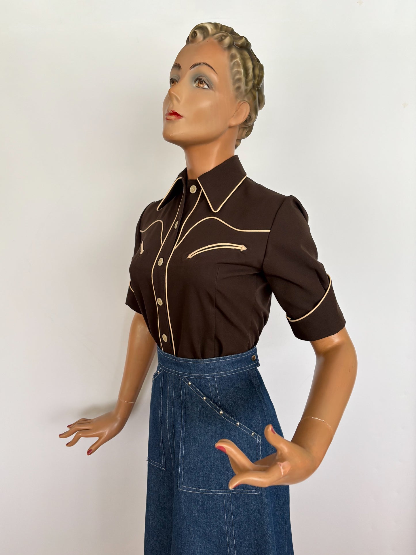 Lorraine 1940s Western Blouse Chocolate