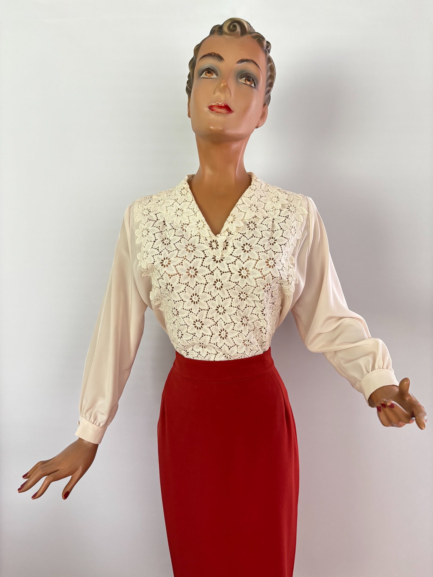 1950s/1960s Off White Lace Panel Top | L/XL