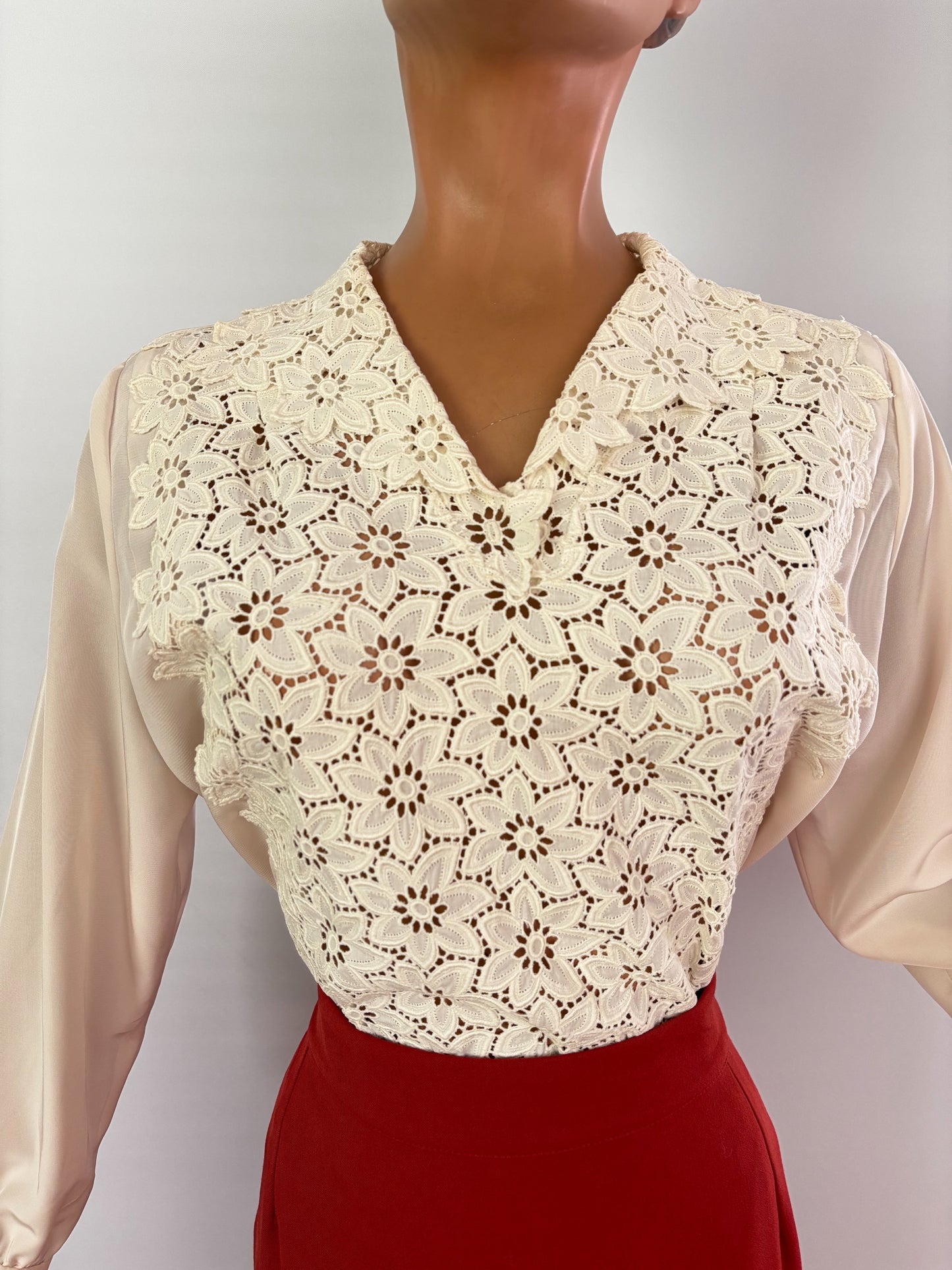 1950s/1960s Off White Lace Panel Top | L/XL