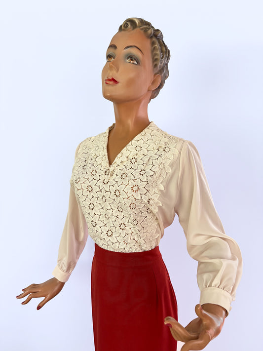 1950s/1960s Off White Lace Panel Top | L/XL