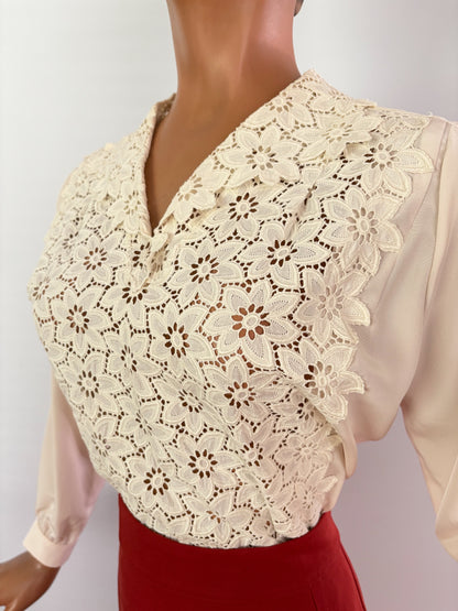 1950s/1960s Off White Lace Panel Top | L/XL