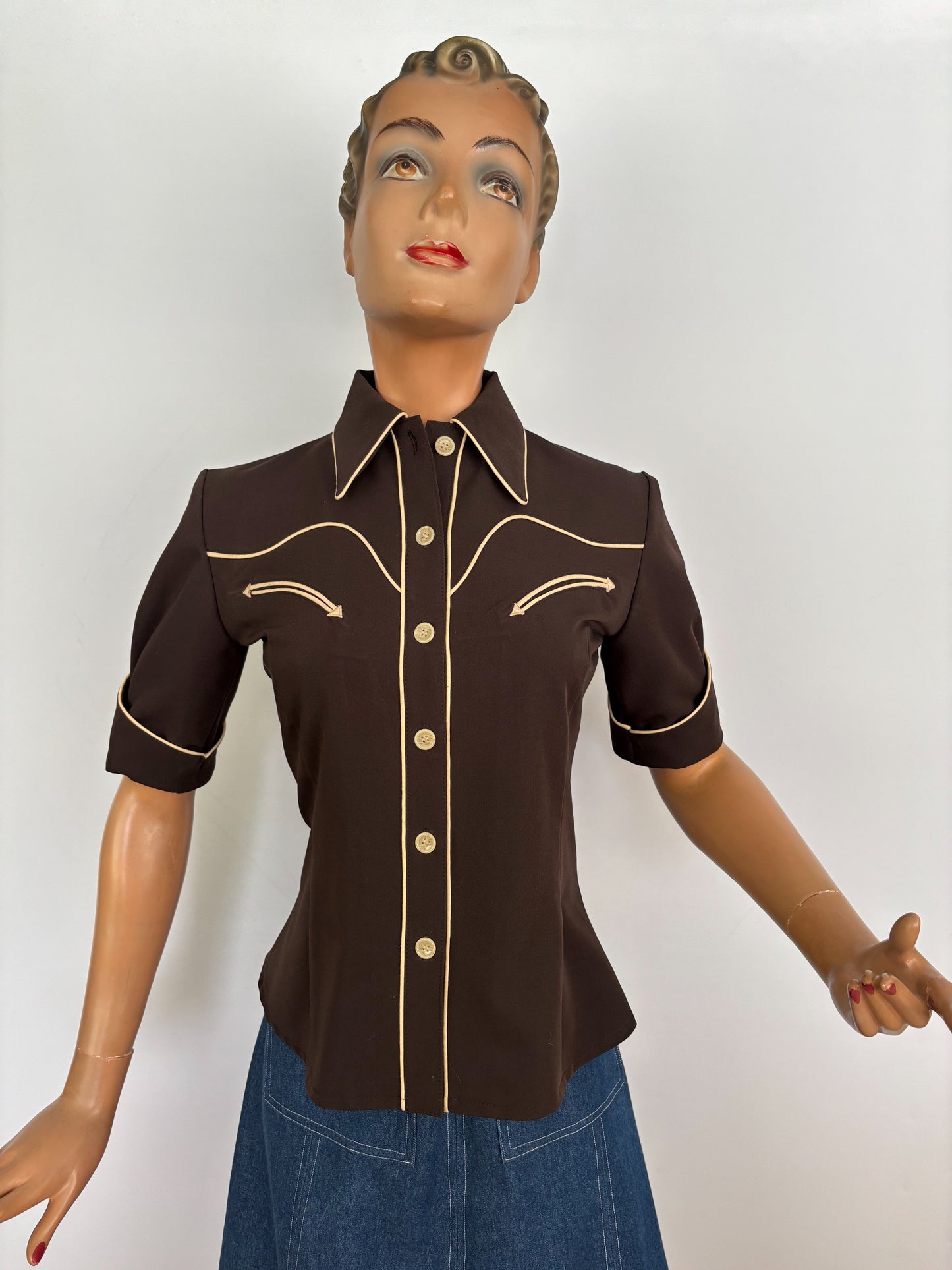 Lorraine 1940s Western Blouse Chocolate