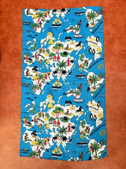 Vintage 1950s 1960s World Map Novelty Print Fabric 75x135 cm / 29.5x53"