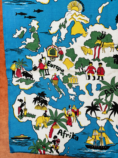 Vintage 1950s 1960s World Map Novelty Print Fabric 75x135 cm / 29.5x53"