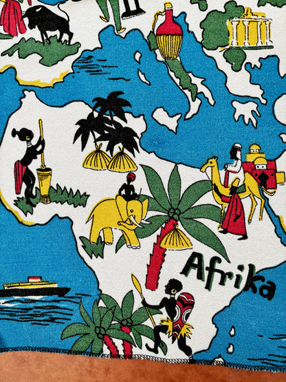 Vintage 1950s 1960s World Map Novelty Print Fabric 75x135 cm / 29.5x53"