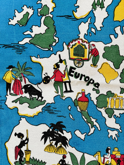Vintage 1950s 1960s World Map Novelty Print Fabric 75x135 cm / 29.5x53"