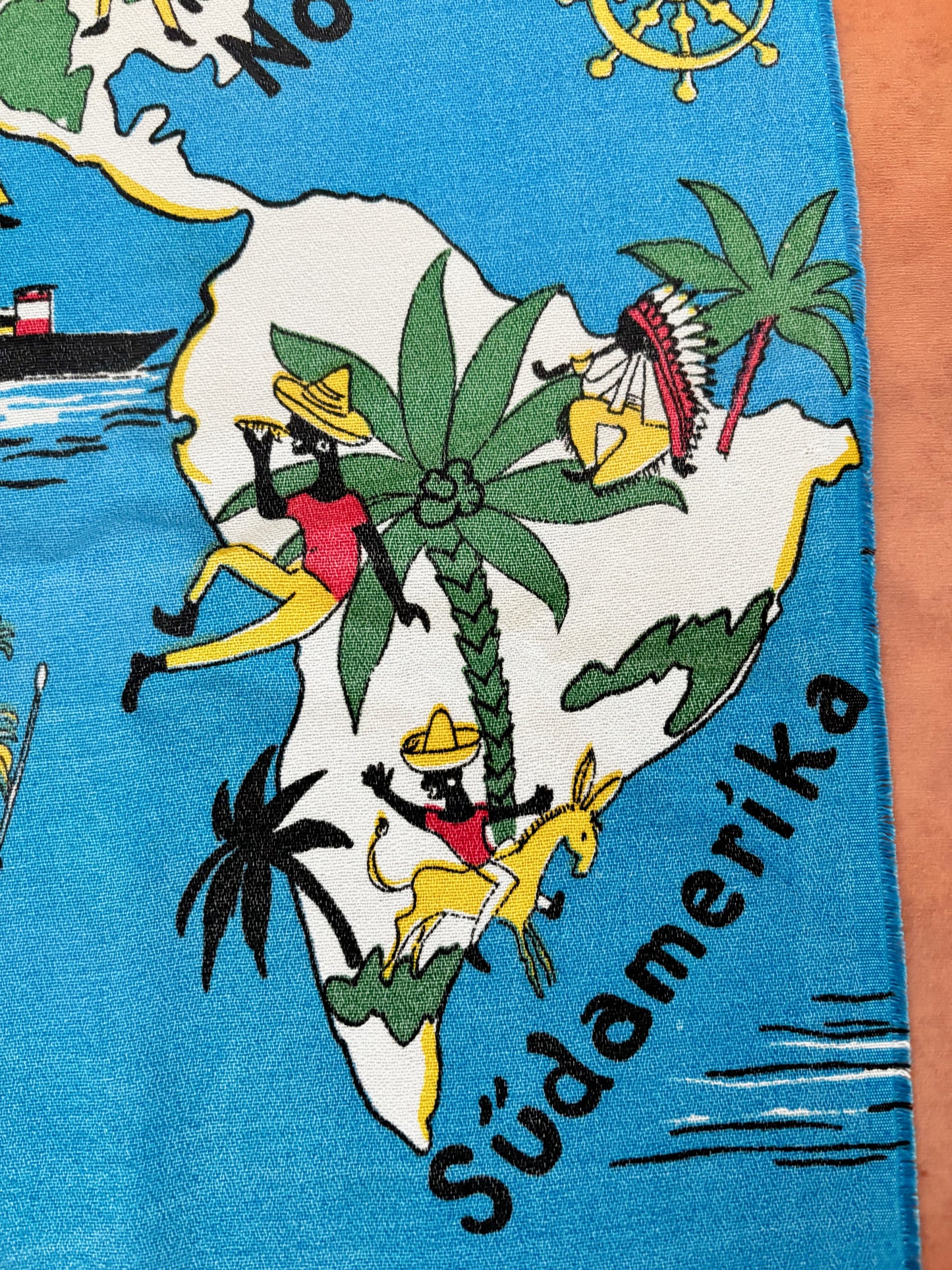 Vintage 1950s 1960s World Map Novelty Print Fabric 75x135 cm / 29.5x53"