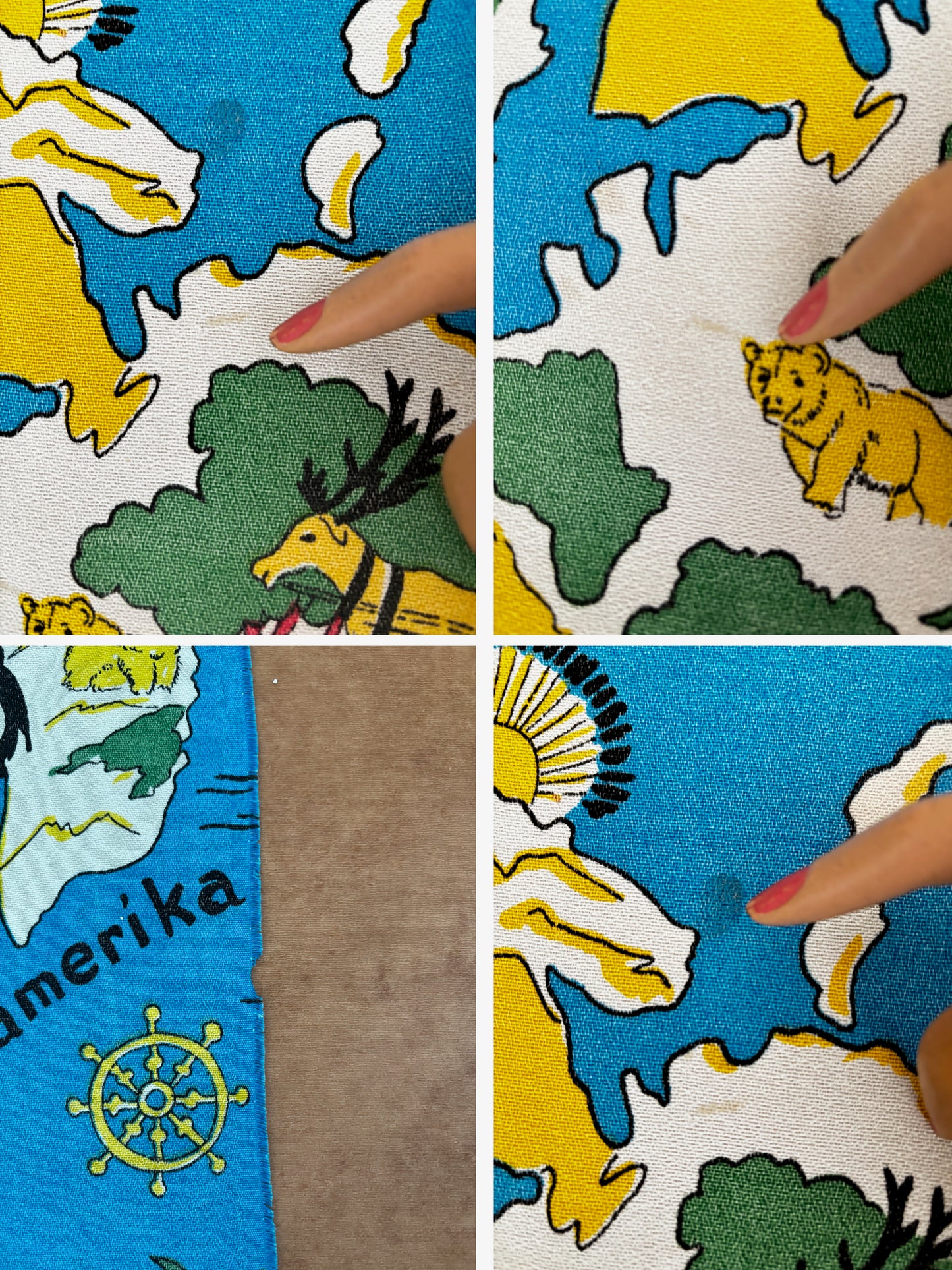 Vintage 1950s 1960s World Map Novelty Print Fabric 75x135 cm / 29.5x53"