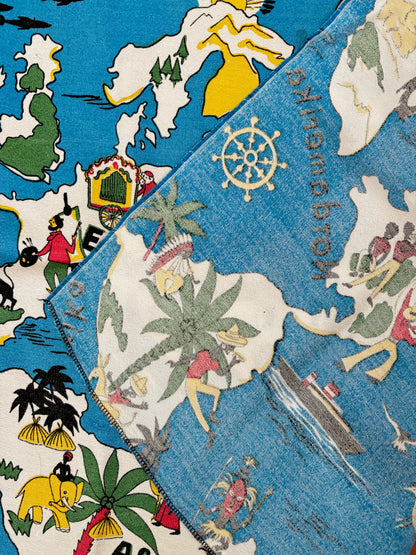 Vintage 1950s 1960s World Map Novelty Print Fabric 75x135 cm / 29.5x53"