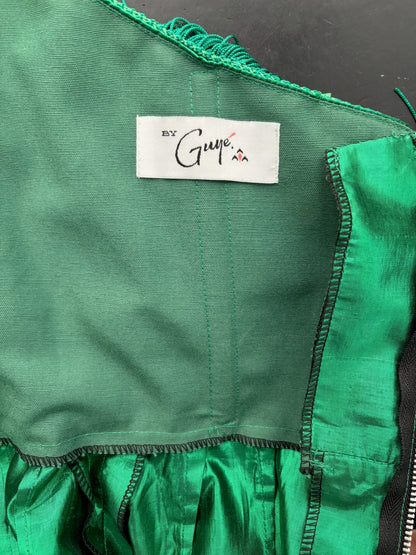 XS | 1950s Style Green Silk Lamé Fringe Cocktail Dress By Guyé