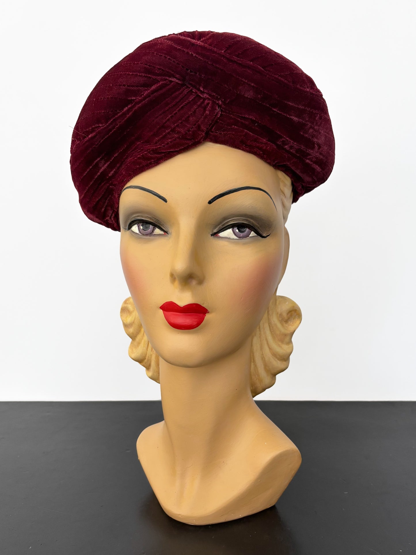 1940s Burgundy Red Velvet Turban