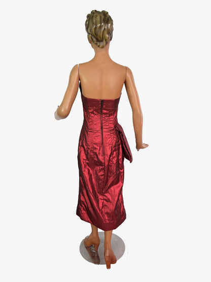 XS | 1950s Style Red Lamé Strapless Evening Dress