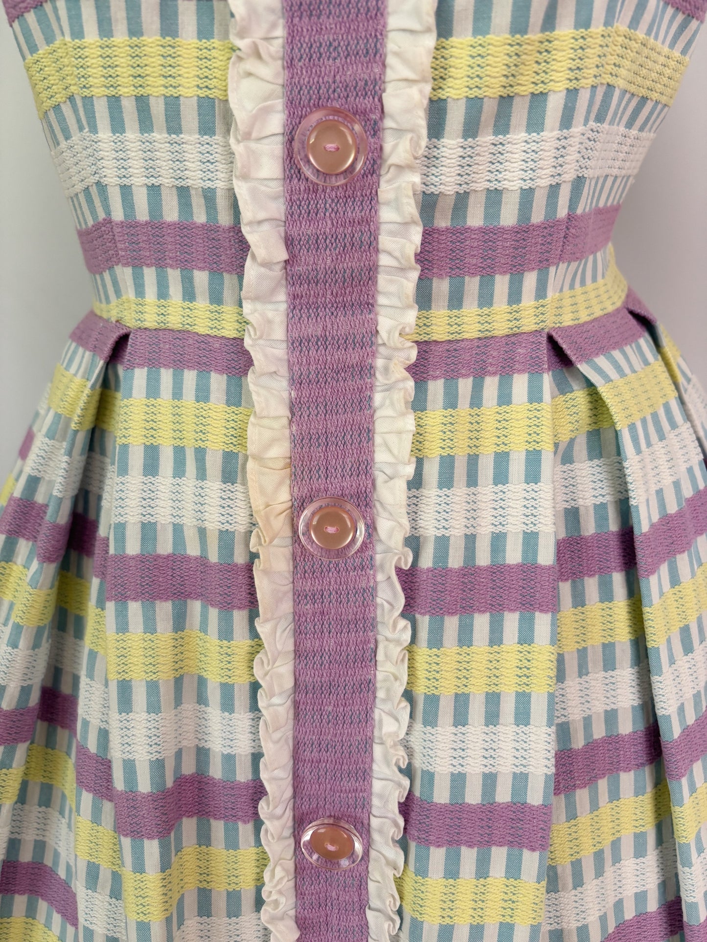 S | 1950s/60s Pastel Barkcloth Dress