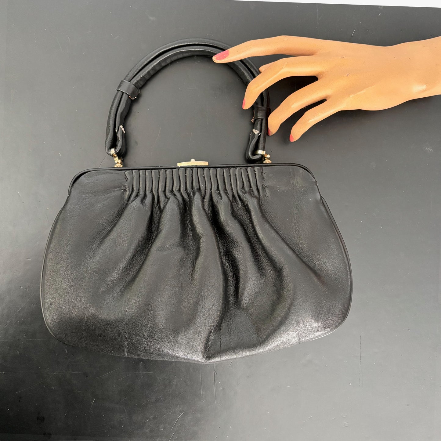 1950s Black Leather Handbag