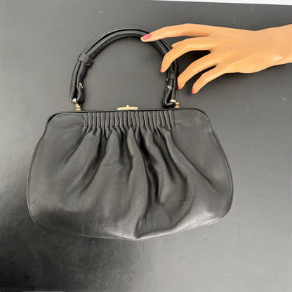 1950s Black Leather Handbag