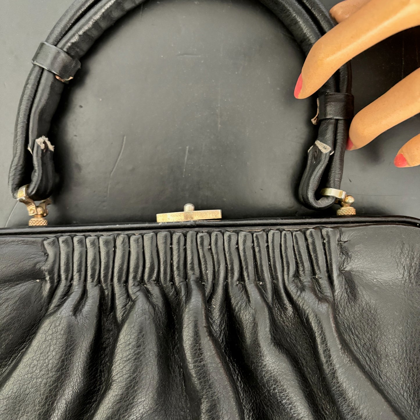 1950s Black Leather Handbag