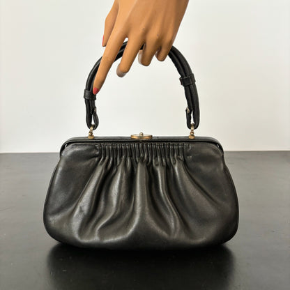 1950s Black Leather Handbag