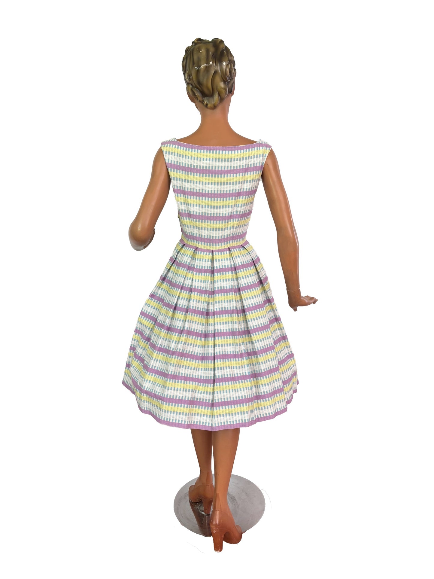 S | 1950s/60s Pastel Barkcloth Dress
