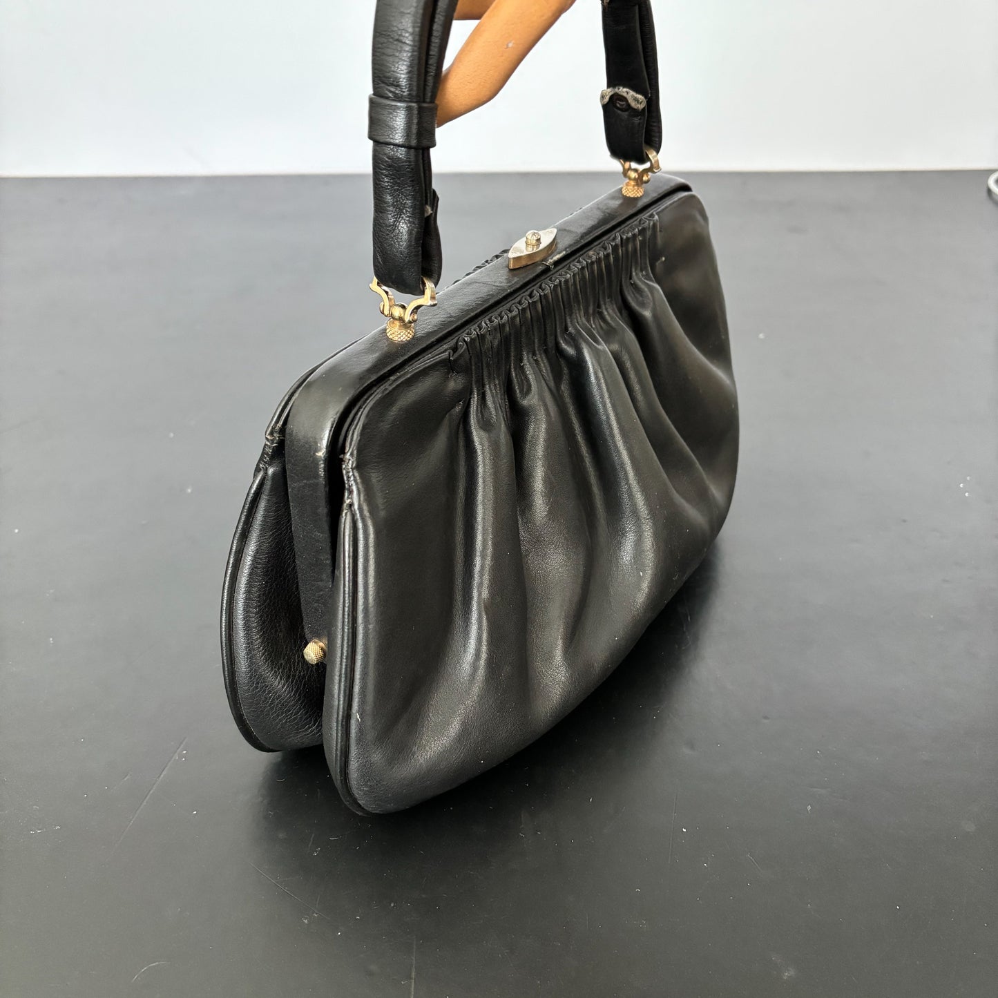 1950s Black Leather Handbag