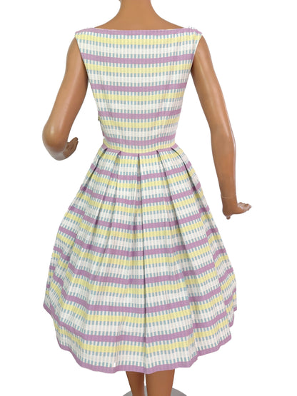 S | 1950s/60s Pastel Barkcloth Dress