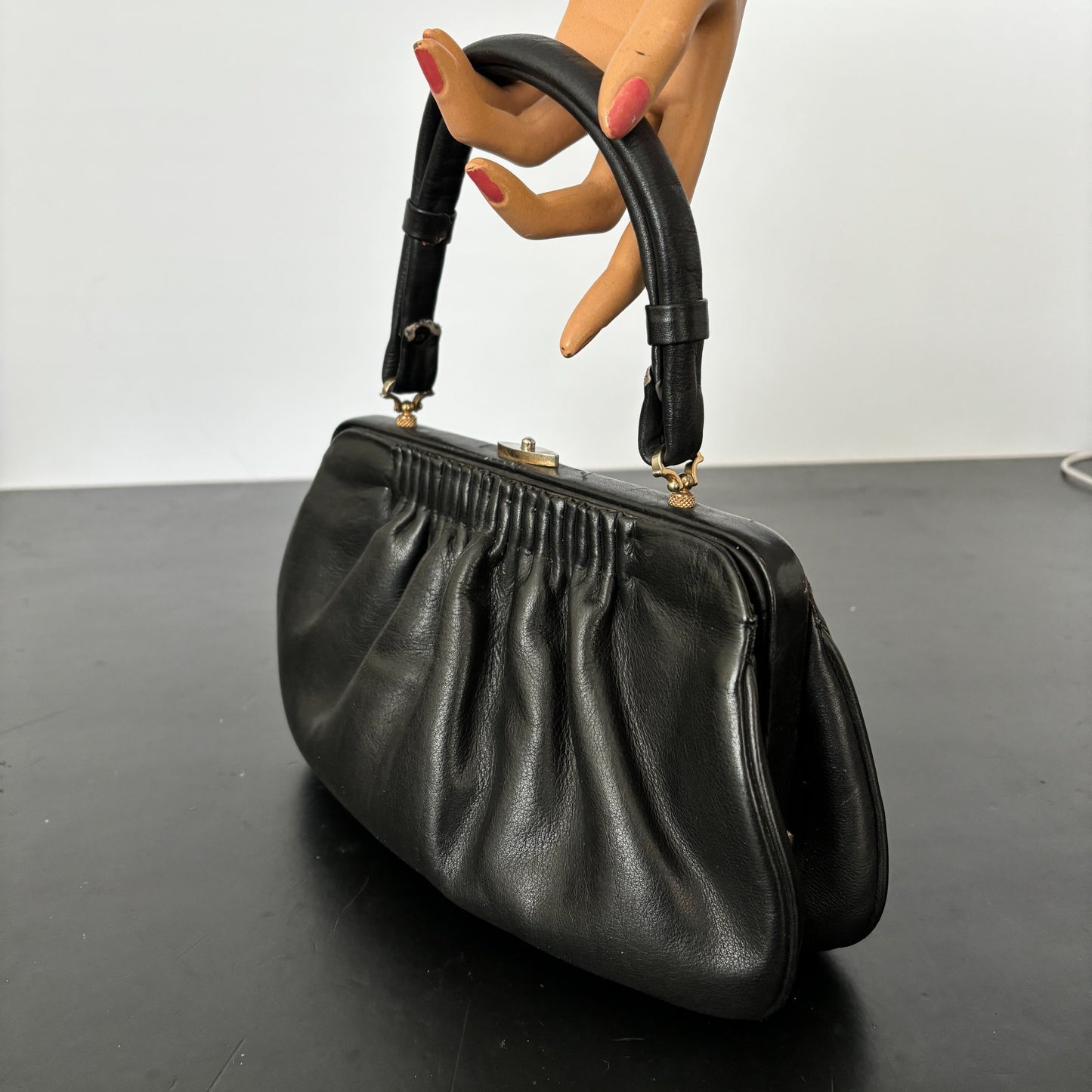 1950s Black Leather Handbag
