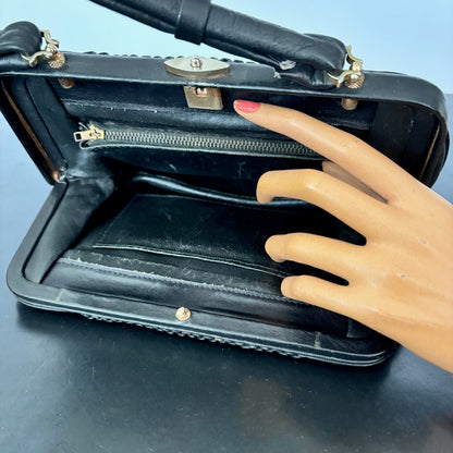 1950s Black Leather Handbag