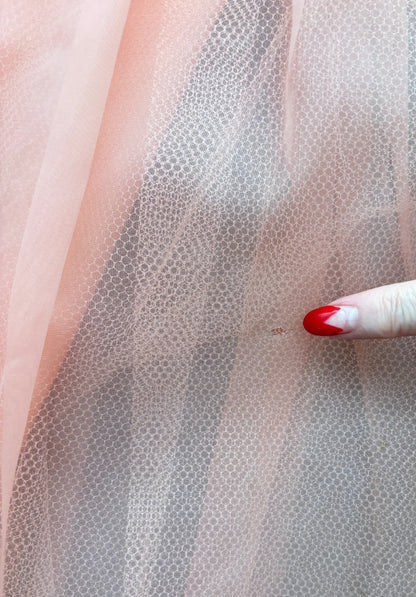 M | 1950s/60s Salmon Chiffon Cocktail Dress With Beaded Waist