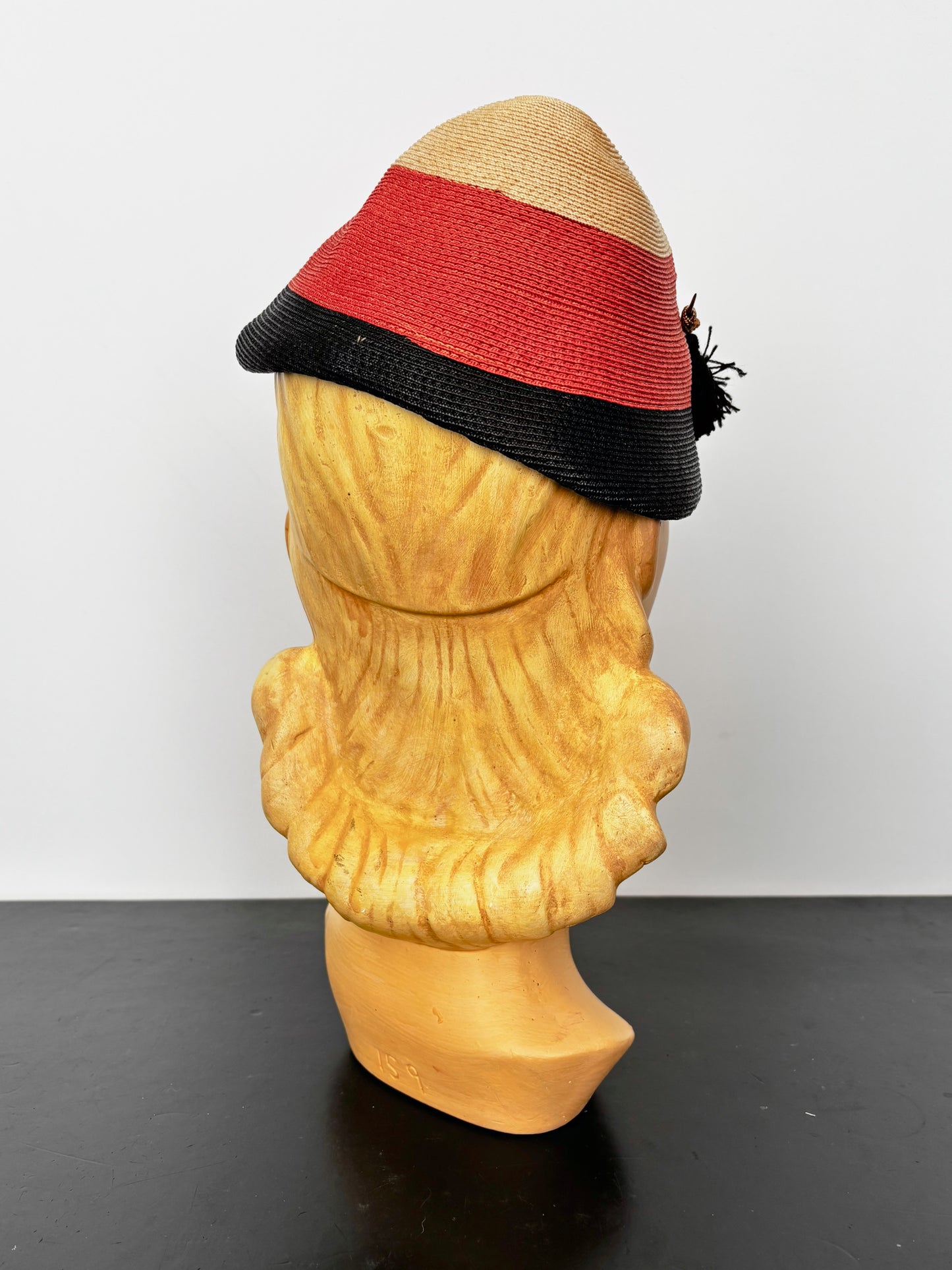 Vintage 1940s Tricolor Raffia Hat with Tassel and Hatpin