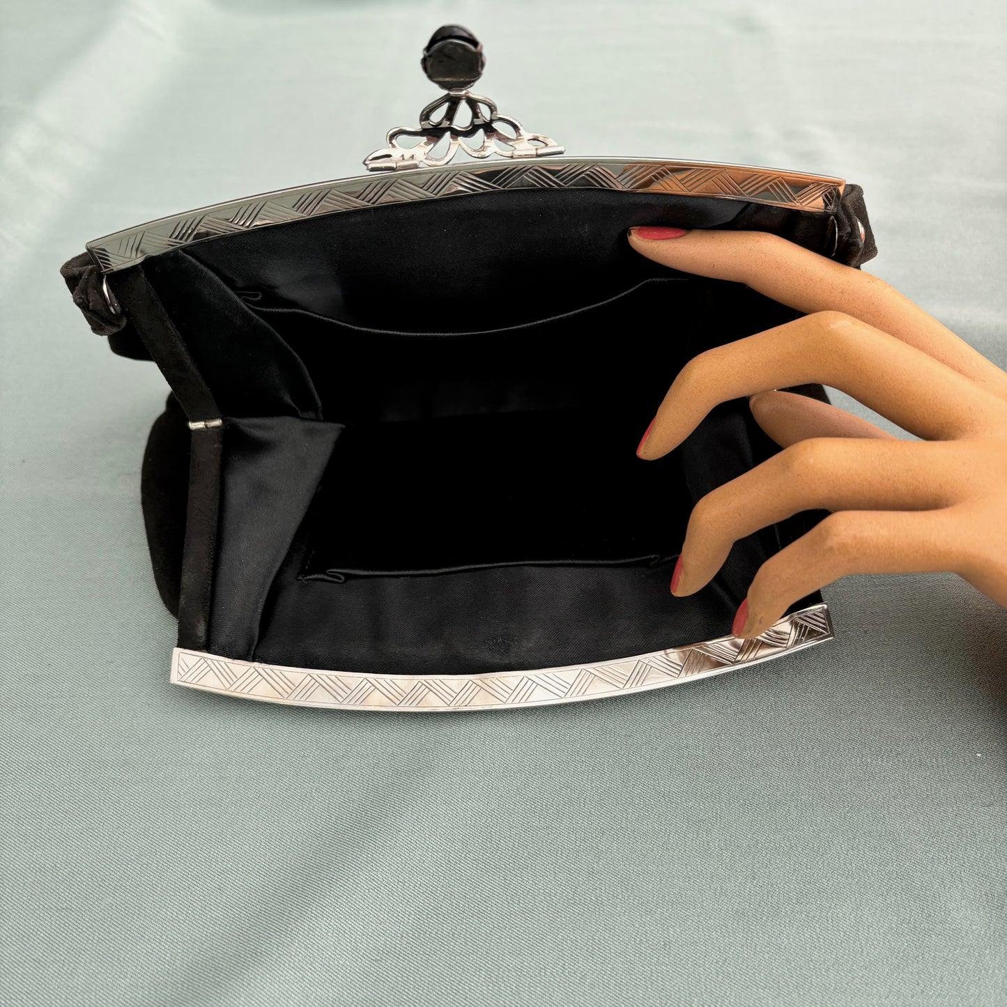 1940s Black Suede Evening Bag