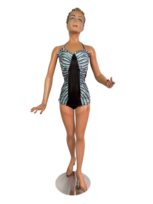 S | 1950s Atlas Satin Swimsuit