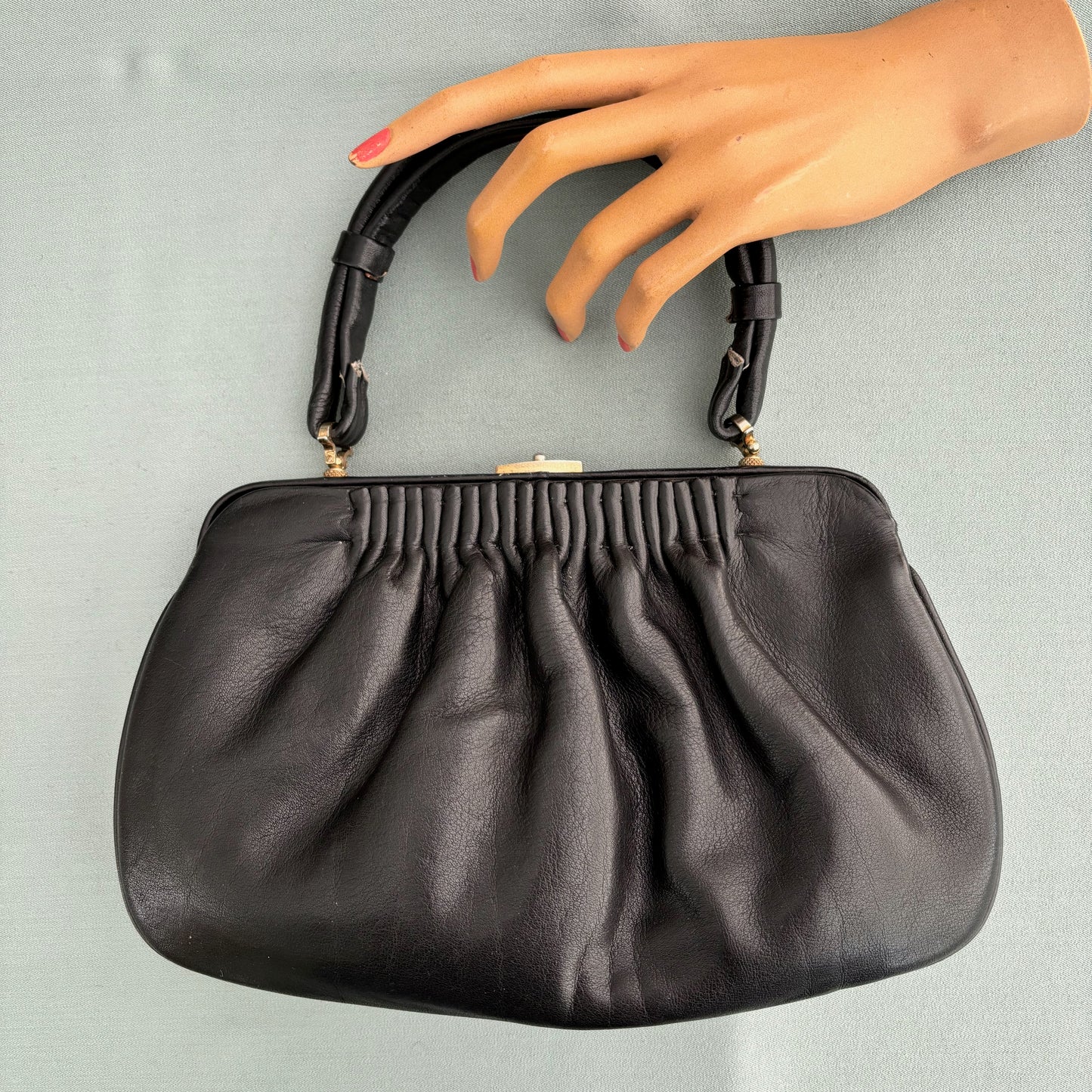 1950s Black Leather Handbag