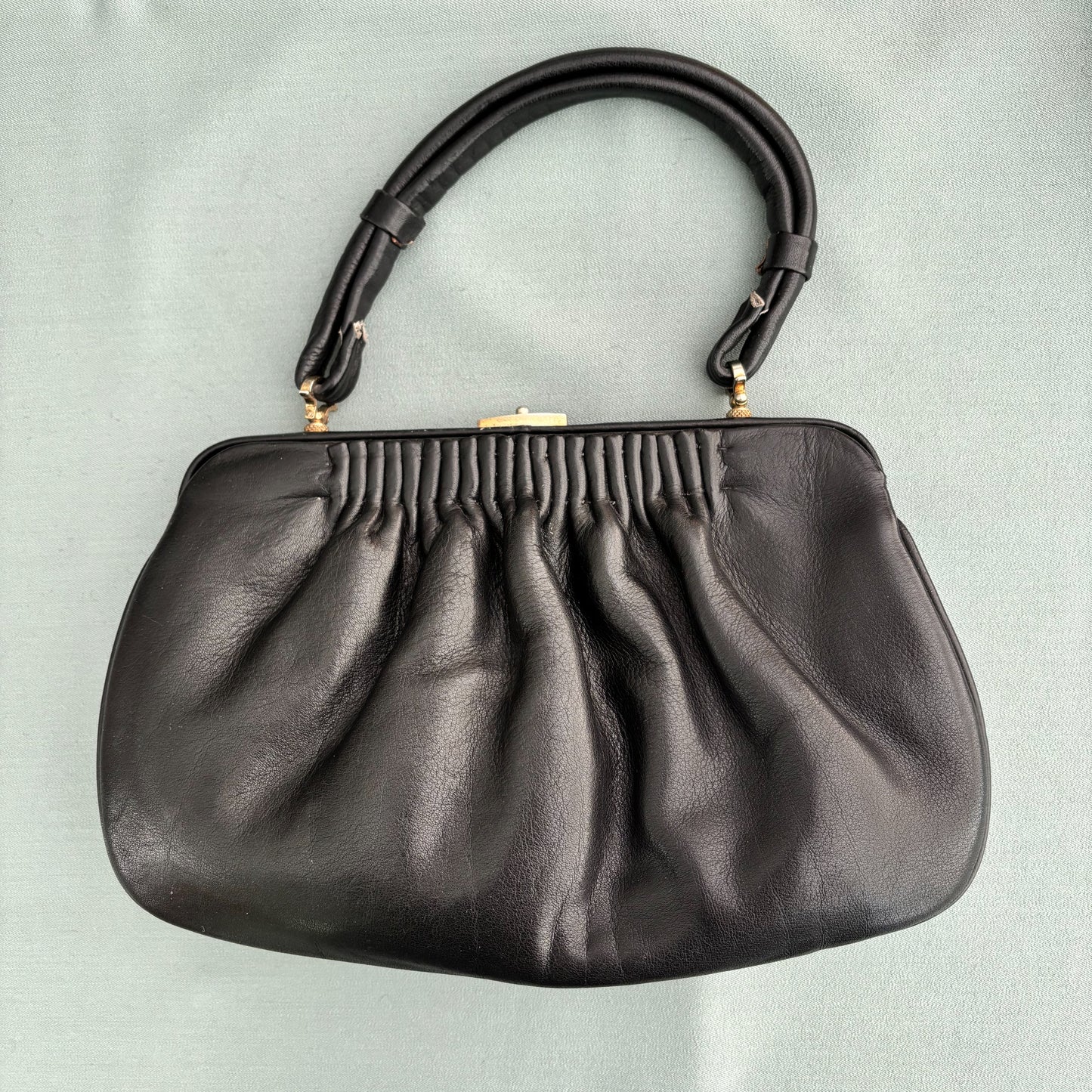 1950s Black Leather Handbag
