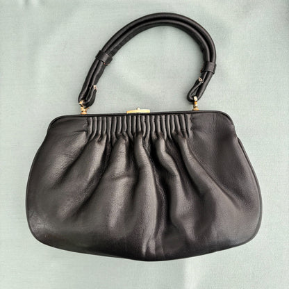1950s Black Leather Handbag
