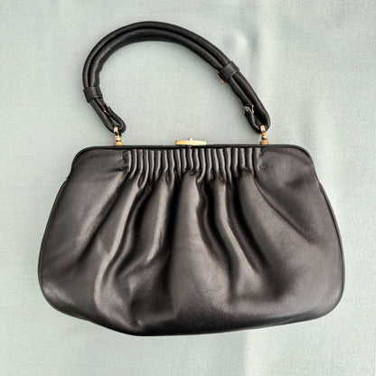 1950s Black Leather Handbag