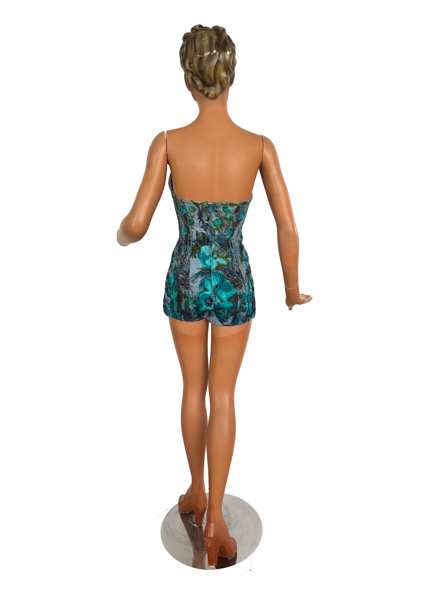 S/M | 1950s/60s Floral Cotton Swimsuit