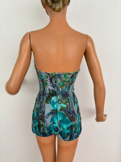 S/M | 1950s/60s Floral Cotton Swimsuit