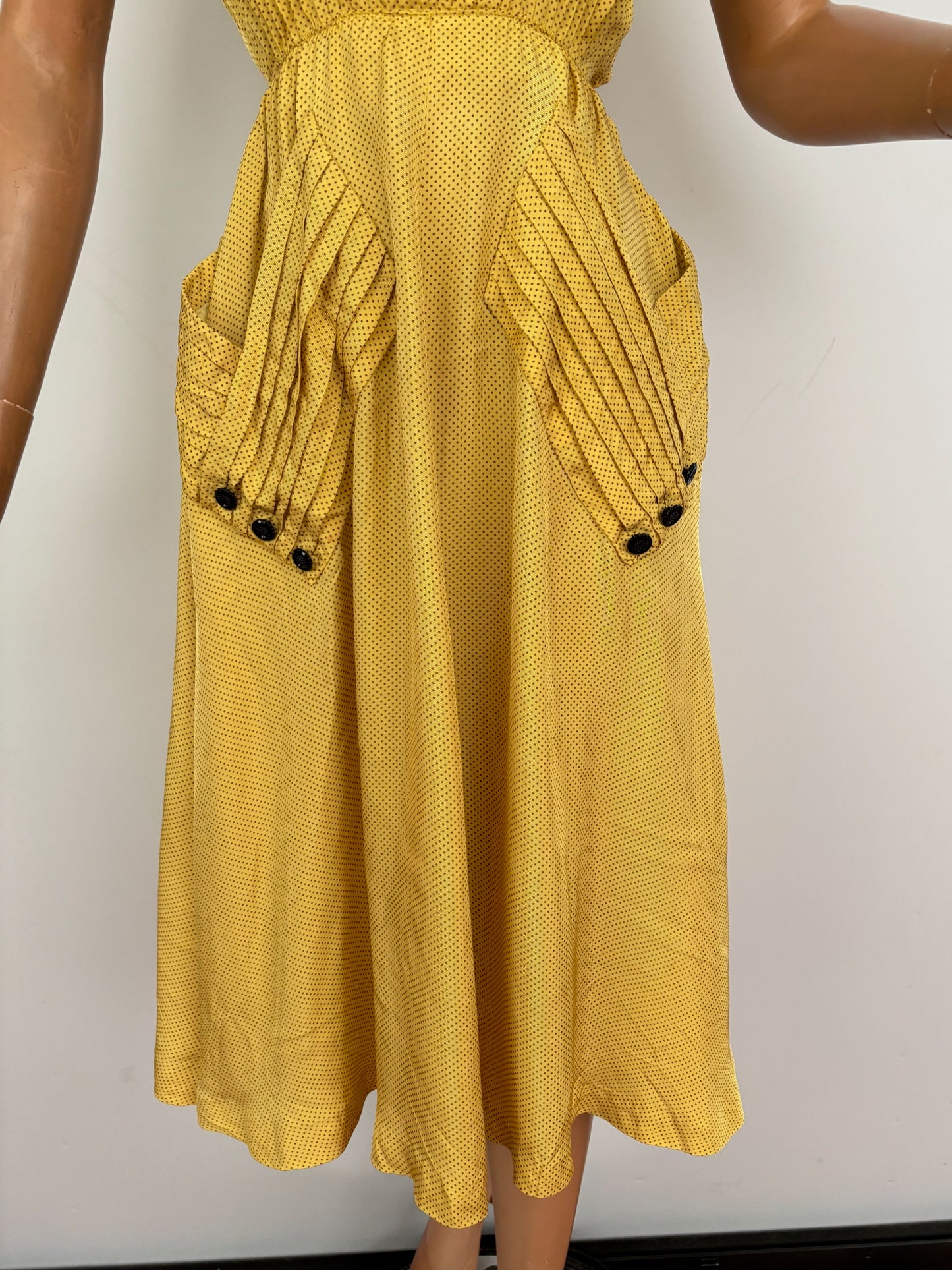 XS | 1940s Yellow Polka Dot Rayon Dress