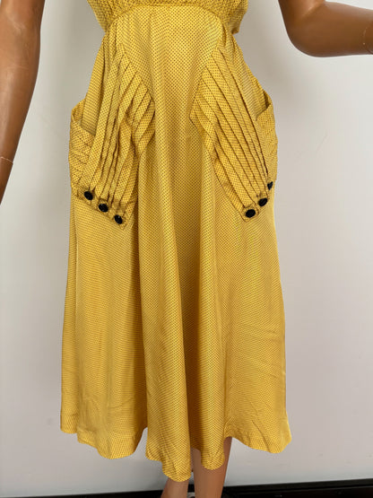 XS | 1940s Yellow Polka Dot Rayon Dress