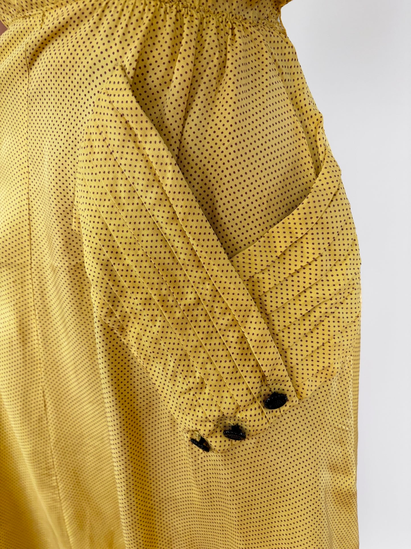 XS | 1940s Yellow Polka Dot Rayon Dress