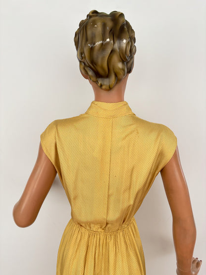 XS | 1940s Yellow Polka Dot Rayon Dress